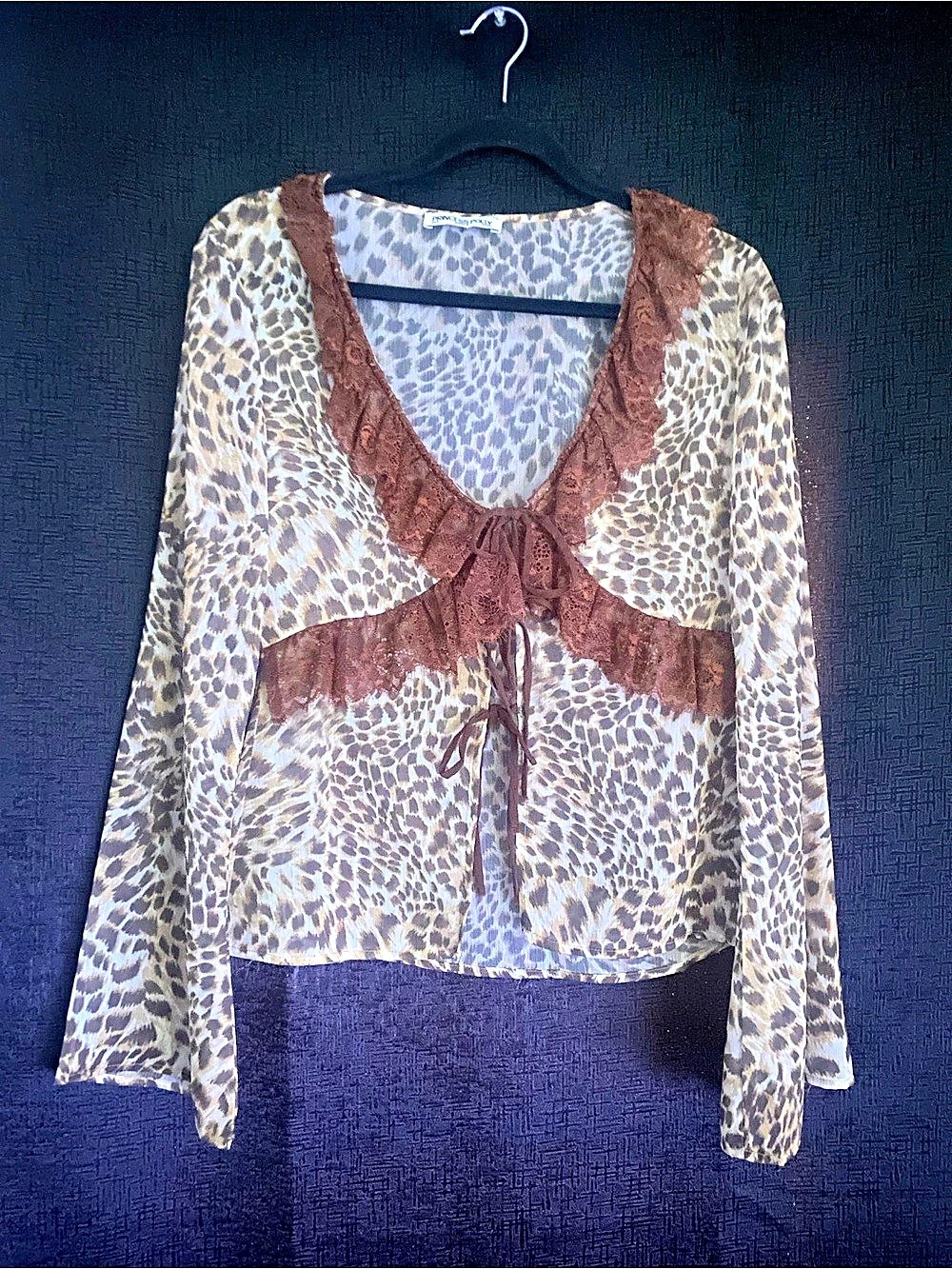Princess Polly - Animal Print Lace Blouse in Brown & Tan size 4.